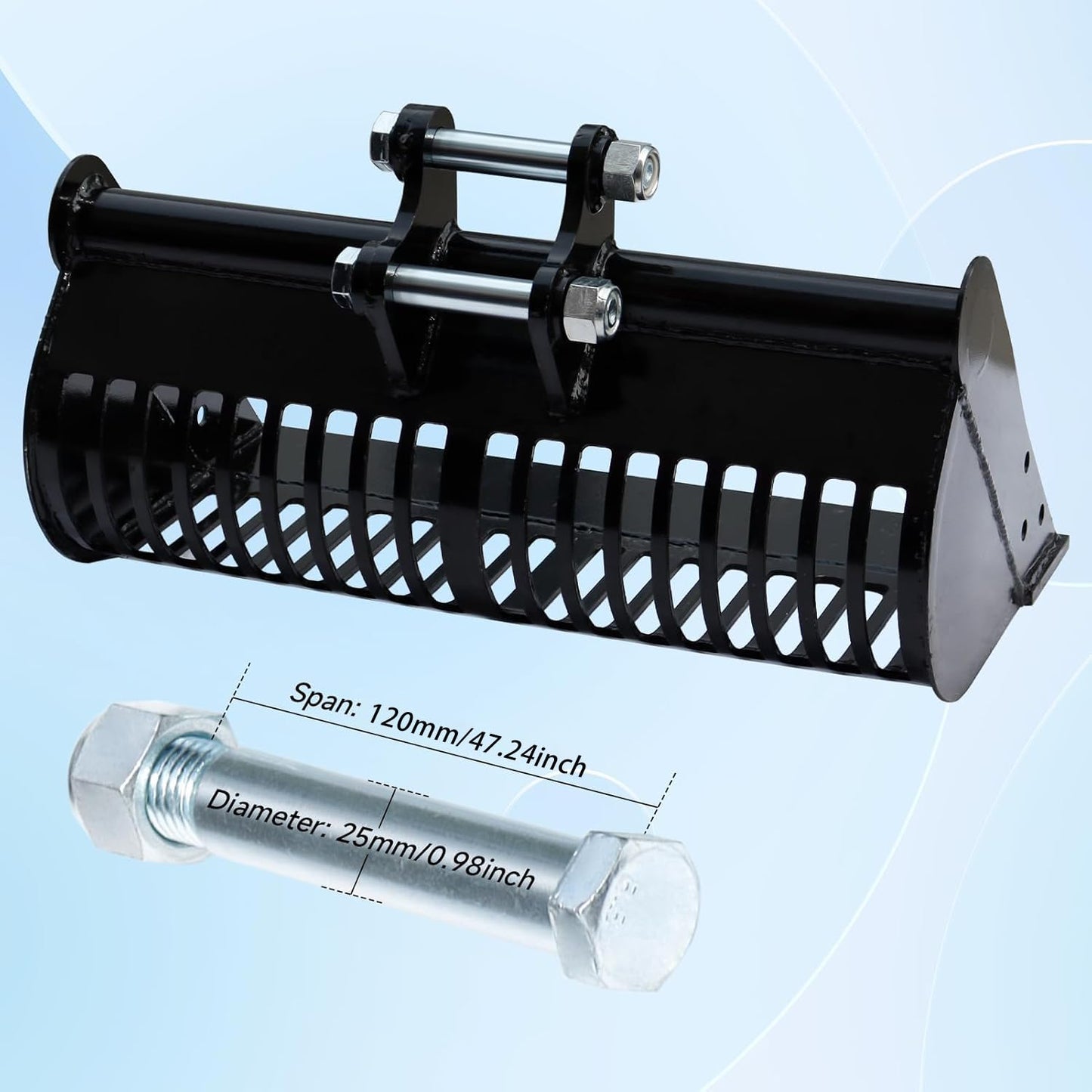 Mini Excavator Screening Bucket, Excavator Attachments Soil Sieving Buckets 23.6inch/600mm for Small Digger, Filtration w/Pins Skeleton Screen Bucket Filtering and Sorting Materials