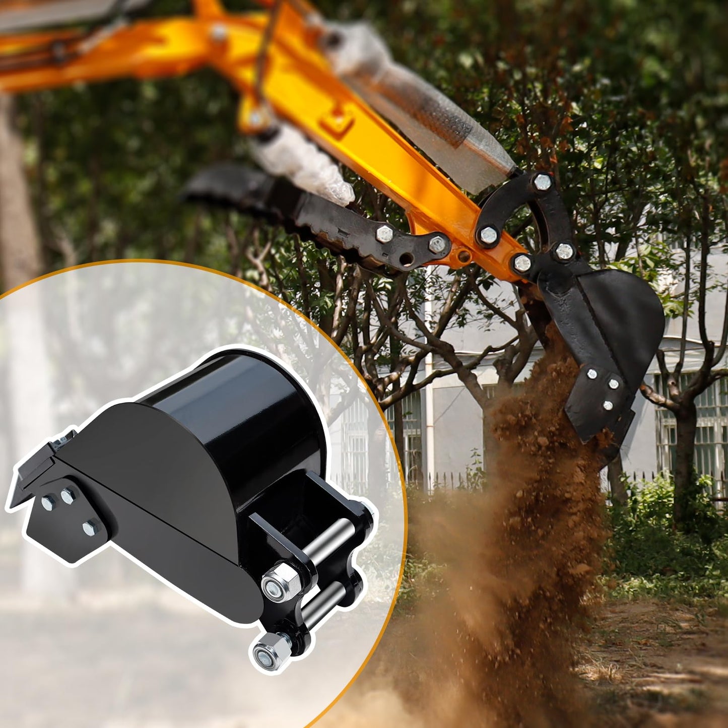 Narrow Digging Bucket 7.87in Mini Excavator Attachments, Hole Diameter 0.98in, Center Wheelbase 3.54in, Bucket Metal Trenching Digger with Metal Teeth