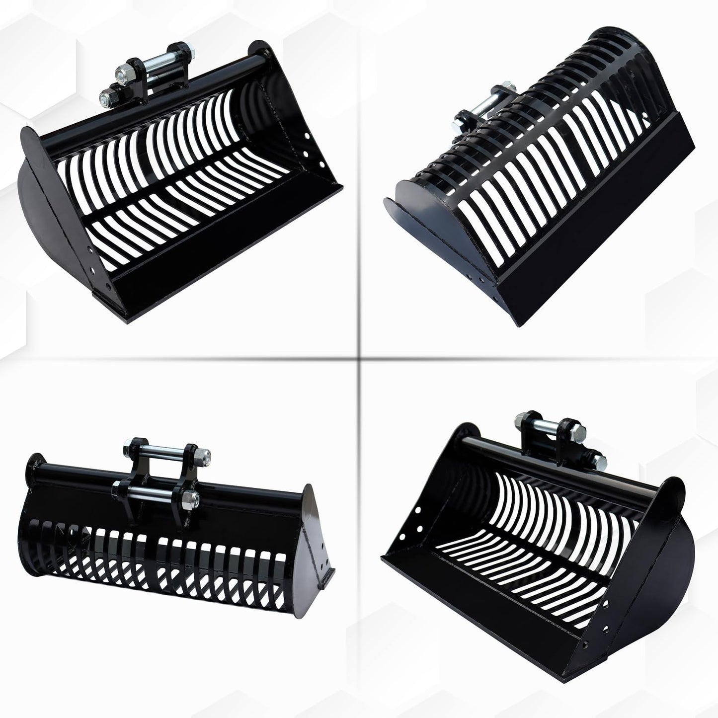 Mini Excavator Screening Bucket, Excavator Attachments Soil Sieving Buckets 23.6inch/600mm for Small Digger, Filtration w/Pins Skeleton Screen Bucket Filtering and Sorting Materials