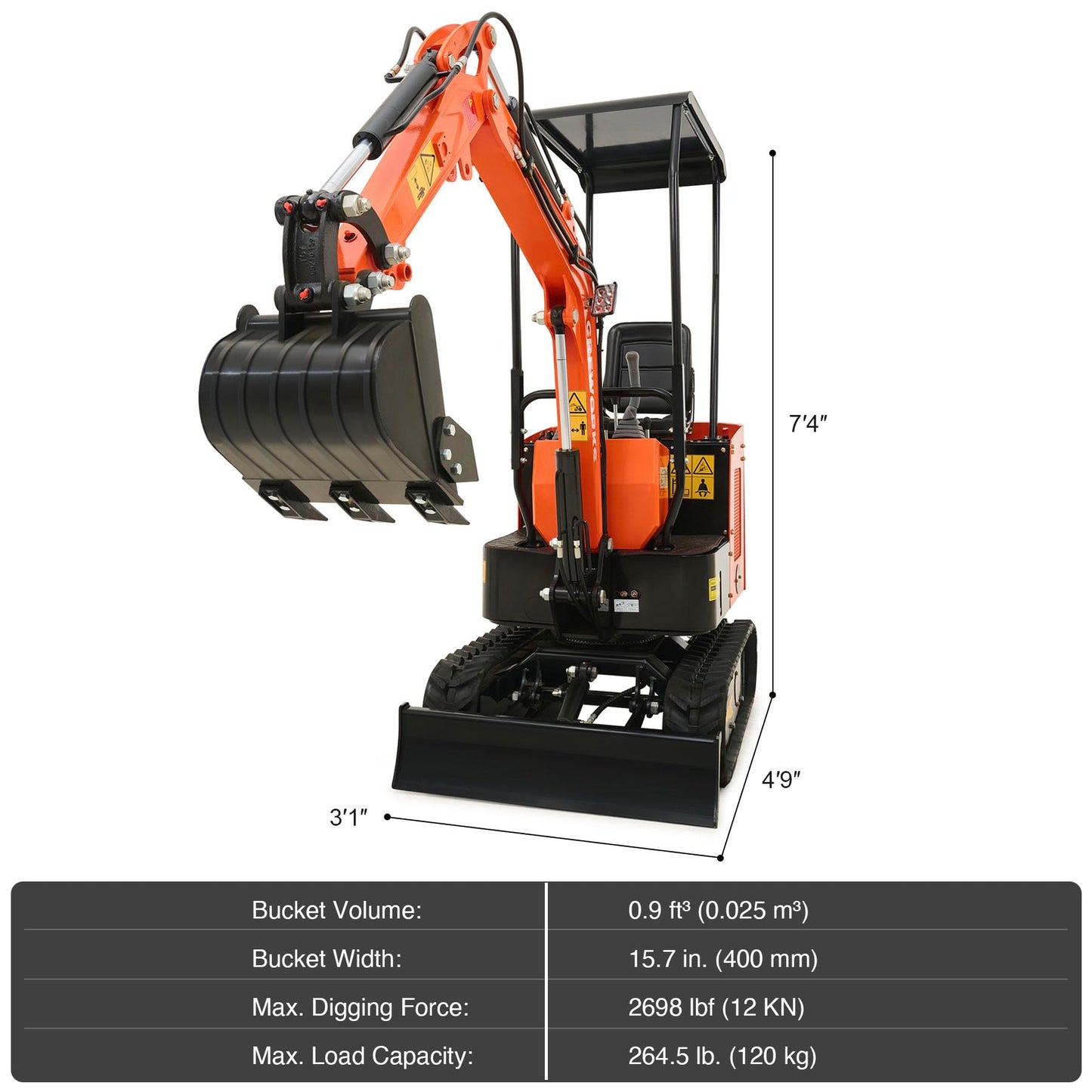 Mini Excavator with 13.8HP Kubota Diesel Engine, 1.1 Ton Mini Crawler Excavator Machine with 2698lbf Digging Force, Mini Digger for Construction Farm Garden with Adjustable Seat