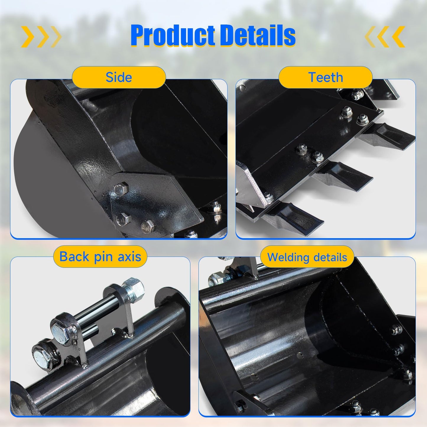 15.7"/400 mm Mini Excavator Bucket Attachment, Backhoe Digging Trenches Fit for 0.8-1.8 Tons Small Digger, Mini Excavator Bucket with Metal Teeth
