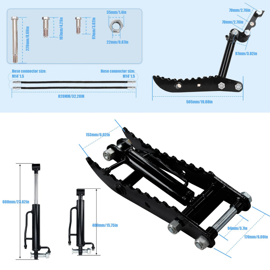Hydraulic Thumb Clip for Mini Excavators, with 2*M14 Hoses and Screws, Small Digger Attachments fit Most of up to 2 tons