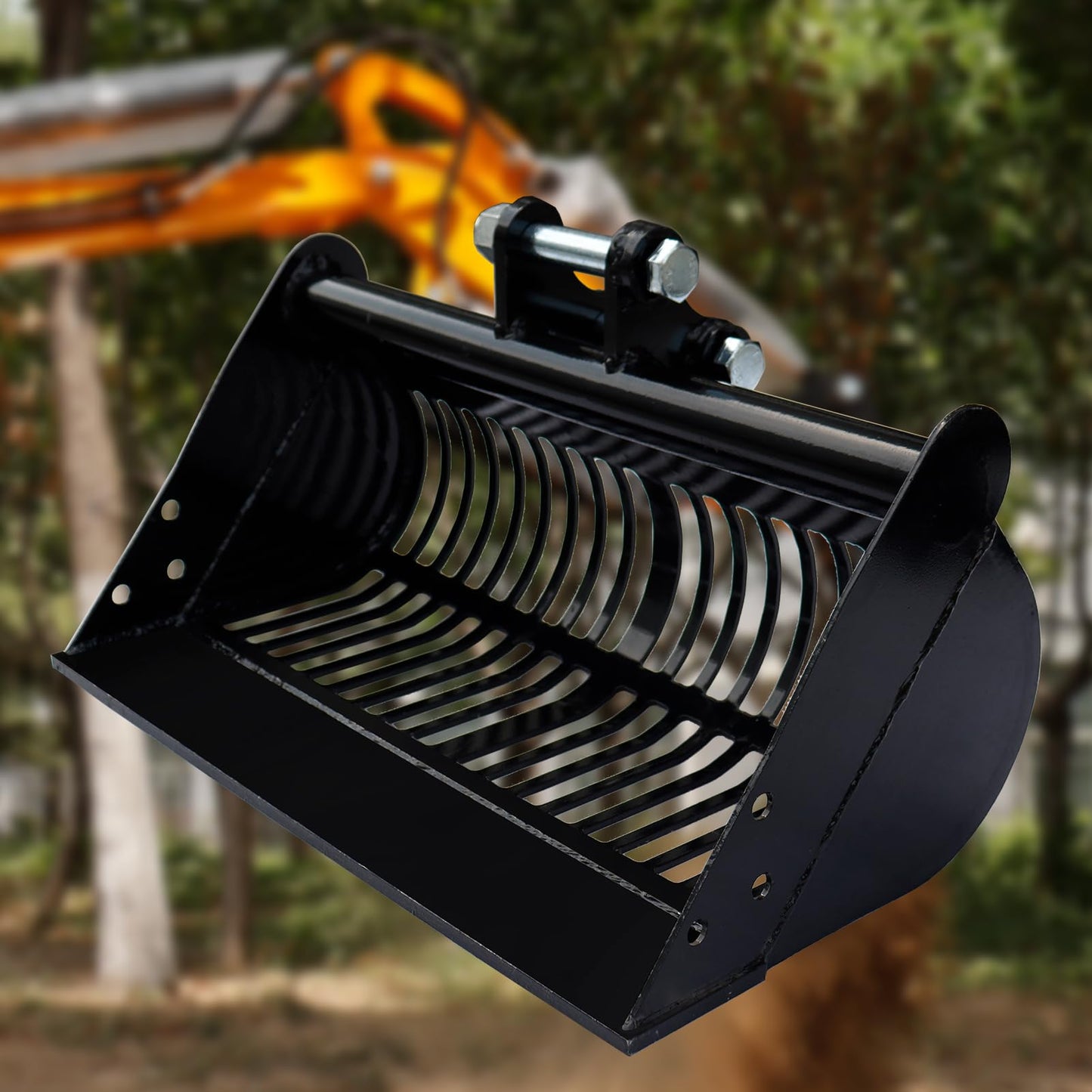 Mini Excavator Screening Bucket, Excavator Attachments Soil Sieving Buckets 23.6inch/600mm for Small Digger, Filtration w/Pins Skeleton Screen Bucket Filtering and Sorting Materials
