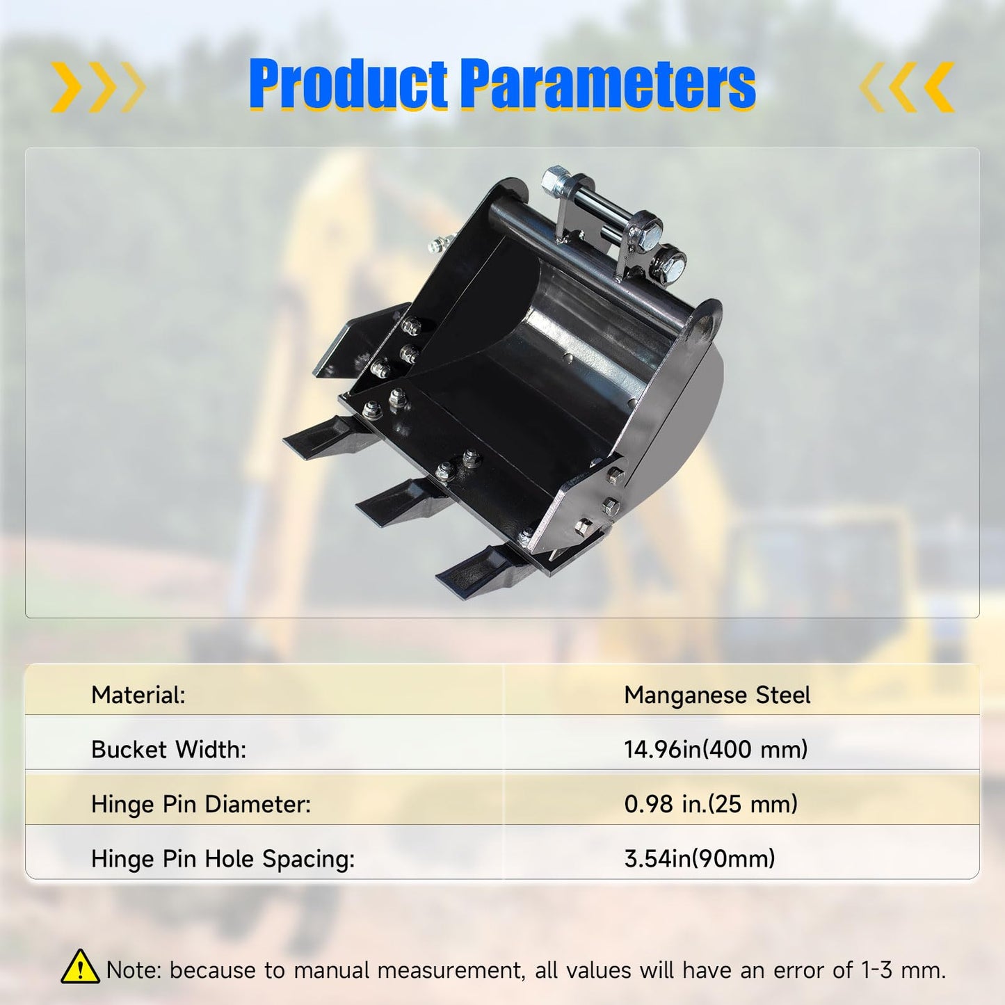 15.7"/400 mm Mini Excavator Bucket Attachment, Backhoe Digging Trenches Fit for 0.8-1.8 Tons Small Digger, Mini Excavator Bucket with Metal Teeth