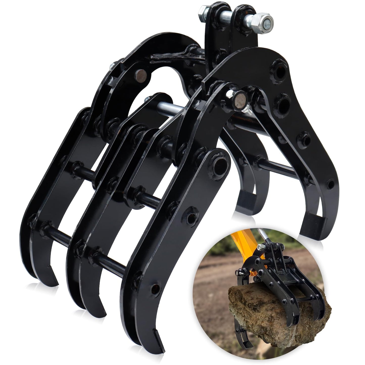 Mini Excavator Grabber Attachments, Small Excavator Wood Grabber Grapple, Metal Gripper Digger Accessories, Span: 90MM/3.54in, Hole Diameter: 25MM/0.98in, Center Wheelbase: 90MM/3.54in