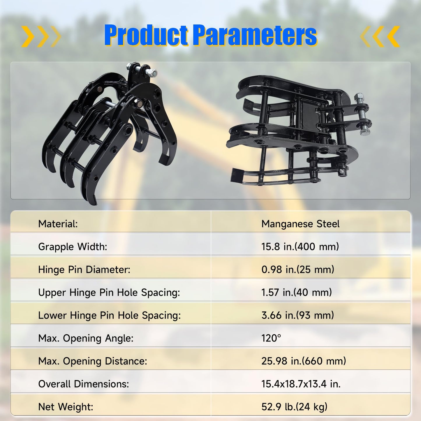 Mini Excavator Grabber Attachments, Small Excavator Wood Grabber Grapple, Metal Gripper Digger Accessories, Span: 90MM/3.54in, Hole Diameter: 25MM/0.98in, Center Wheelbase: 90MM/3.54in