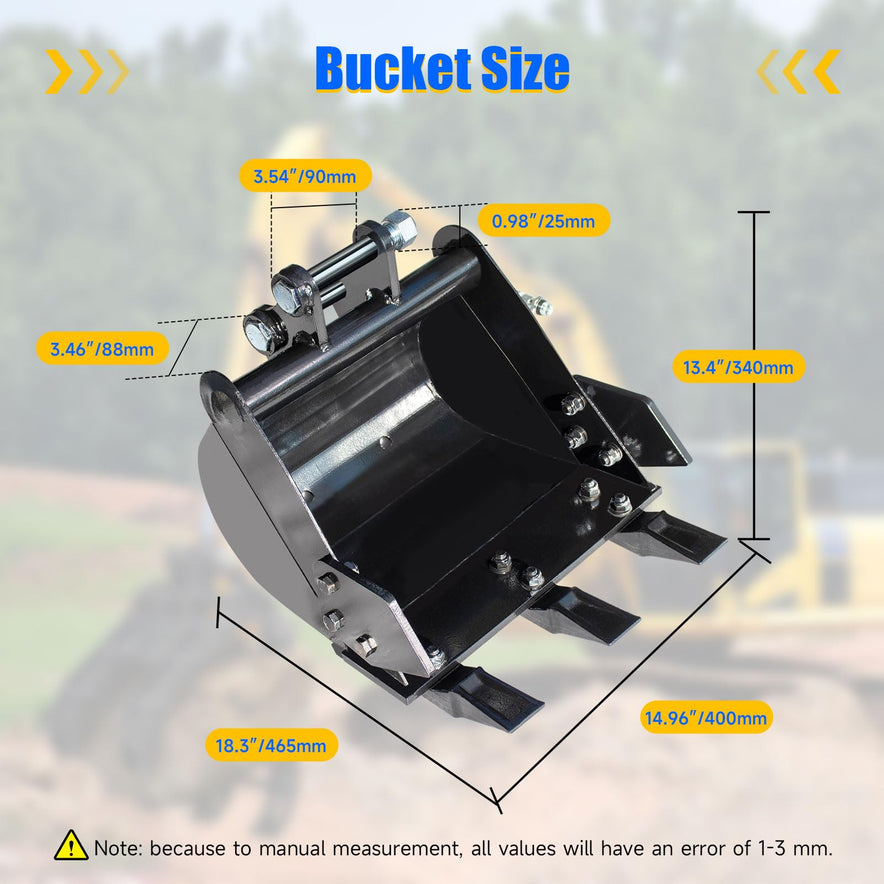 15.7"/400 mm Mini Excavator Bucket Attachment, Backhoe Digging Trenches Fit for 0.8-1.8 Tons Small Digger, Mini Excavator Bucket with Metal Teeth