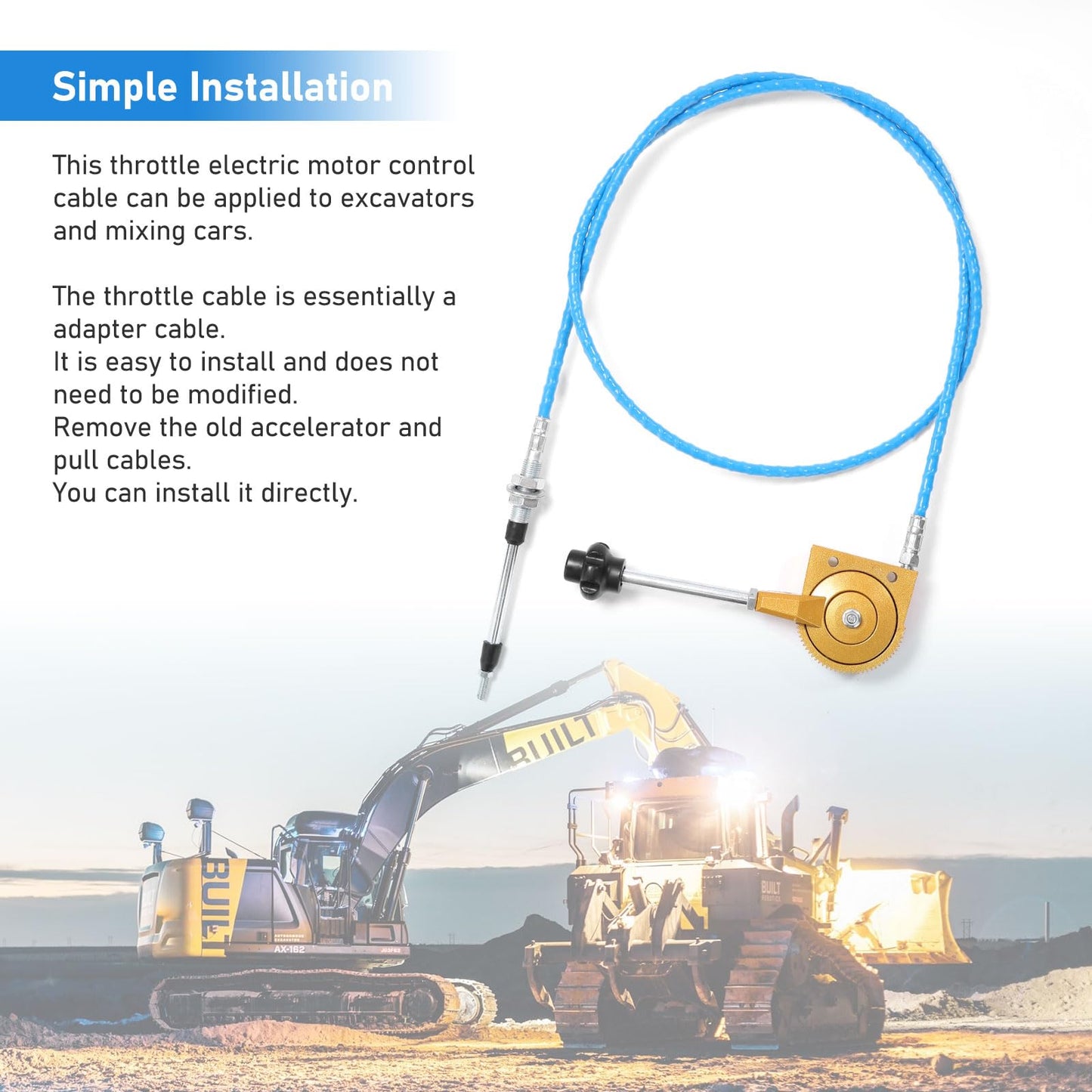 Manual Throttle Cable 2m Throttle Accelerator Cable for Excavator Mixer
