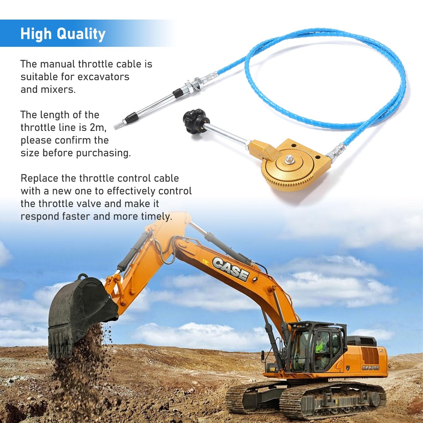 Manual Throttle Cable 2m Throttle Accelerator Cable for Excavator Mixer