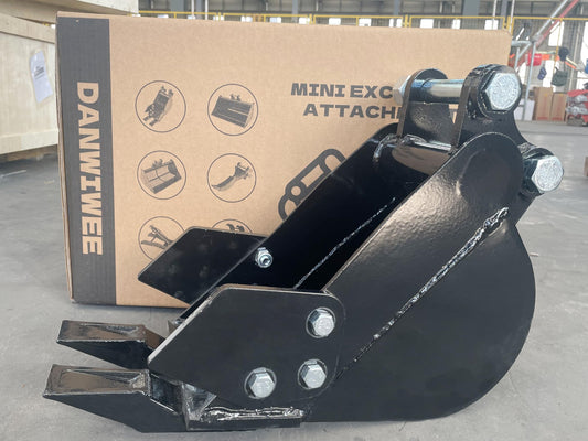 Narrow Digging Bucket 7.87in Mini Excavator Attachments, Hole Diameter 0.98in, Center Wheelbase 3.54in, Bucket Metal Trenching Digger with Metal Teeth