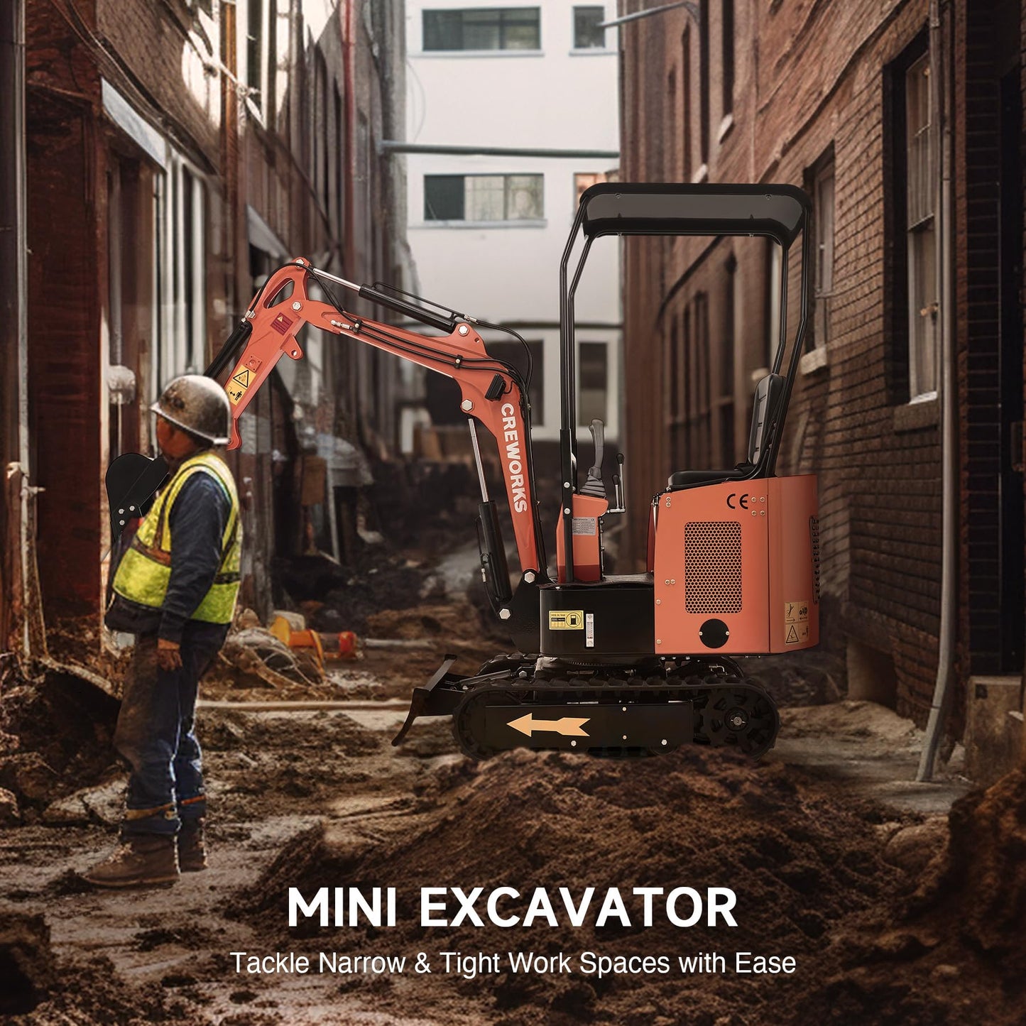 Mini Excavator with 13.8HP Kubota Diesel Engine, 1.1 Ton Mini Crawler Excavator Machine with 2698lbf Digging Force, Mini Digger for Construction Farm Garden with Adjustable Seat