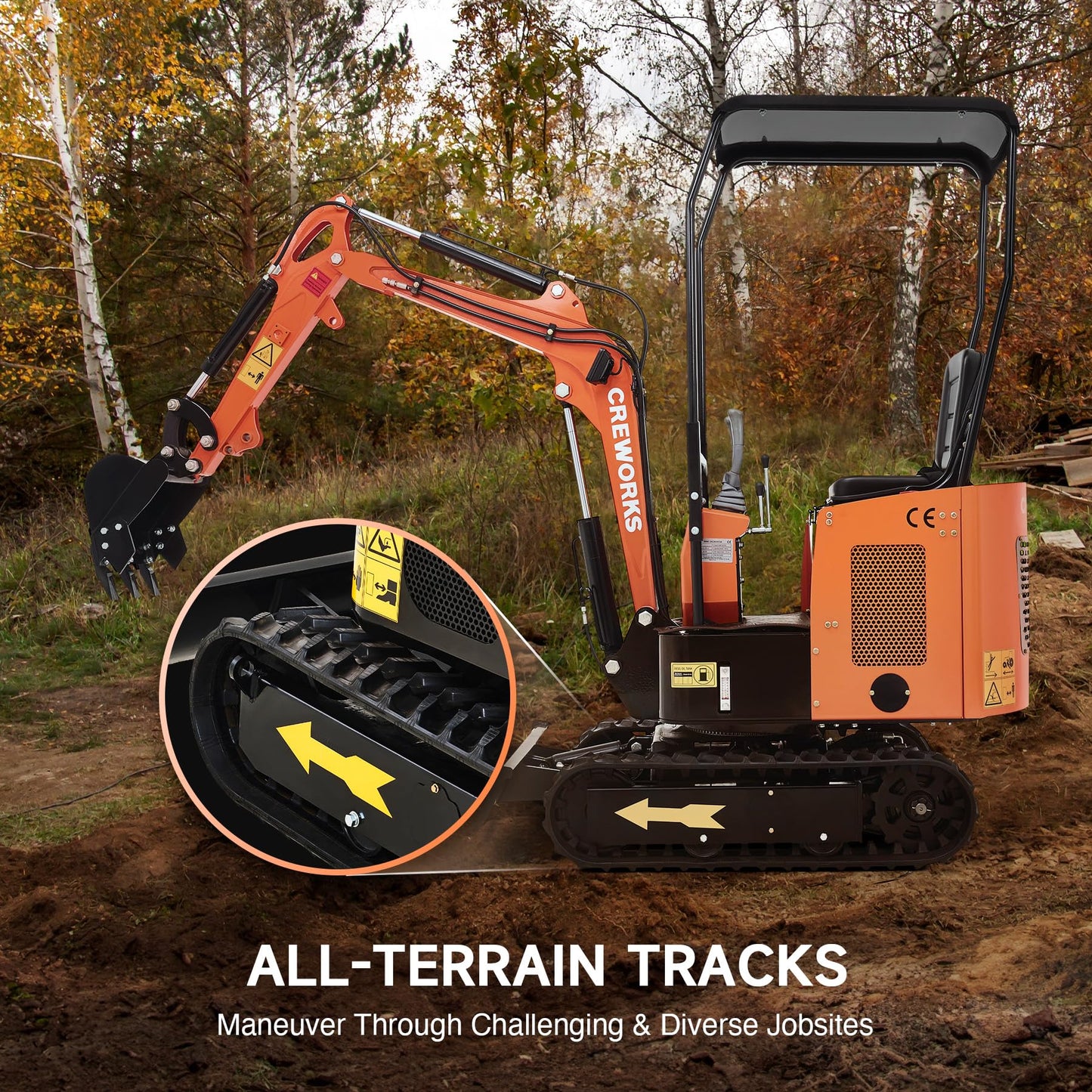 Mini Excavator with 13.8HP Kubota Diesel Engine, 1.1 Ton Mini Crawler Excavator Machine with 2698lbf Digging Force, Mini Digger for Construction Farm Garden with Adjustable Seat
