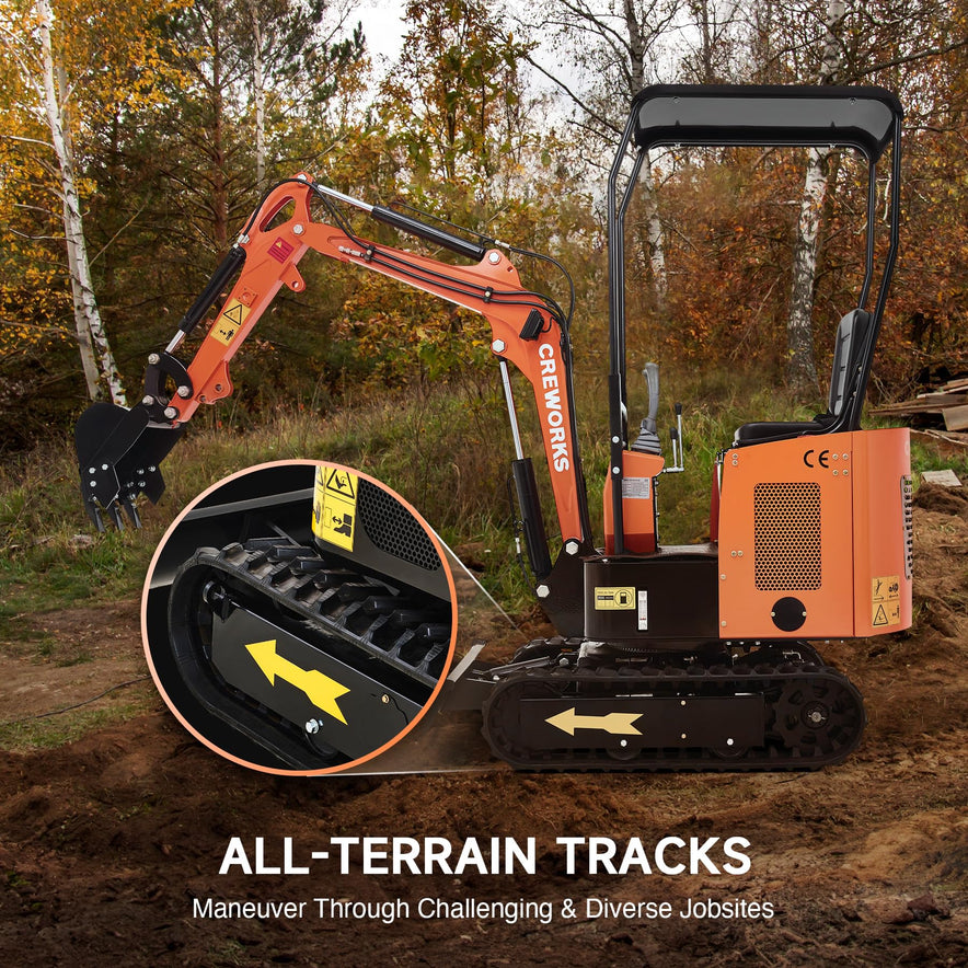 Mini Excavator with 13.8HP Kubota Diesel Engine, 1.1 Ton Mini Crawler Excavator Machine with 2698lbf Digging Force, Mini Digger for Construction Farm Garden with Adjustable Seat