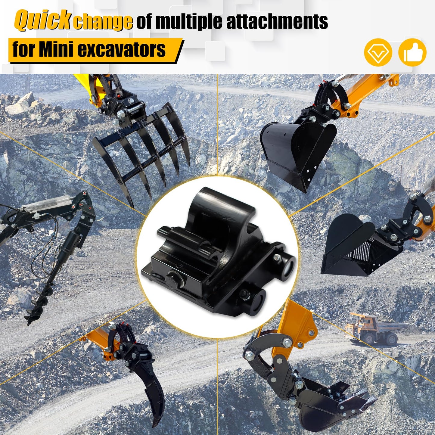 Mini Excavator Attachments Mechanical Quick Change Hitch for Small Digger Quick Coupler Fit Most of up to 3 tons Excavators