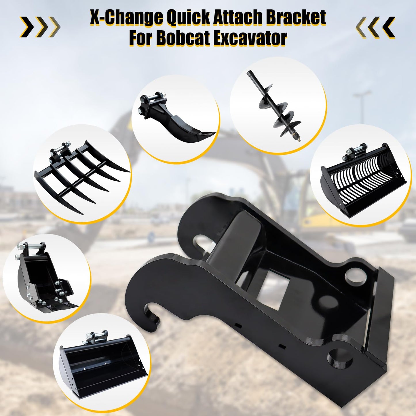 X-Change Coupler Bracket, Mini Excavator Quick Change Hitch Attachments, Small Excavator Coupler Bracket, Black-Coating Steel Attachment Compatible with Bobcat E Series Models Mini Excavator