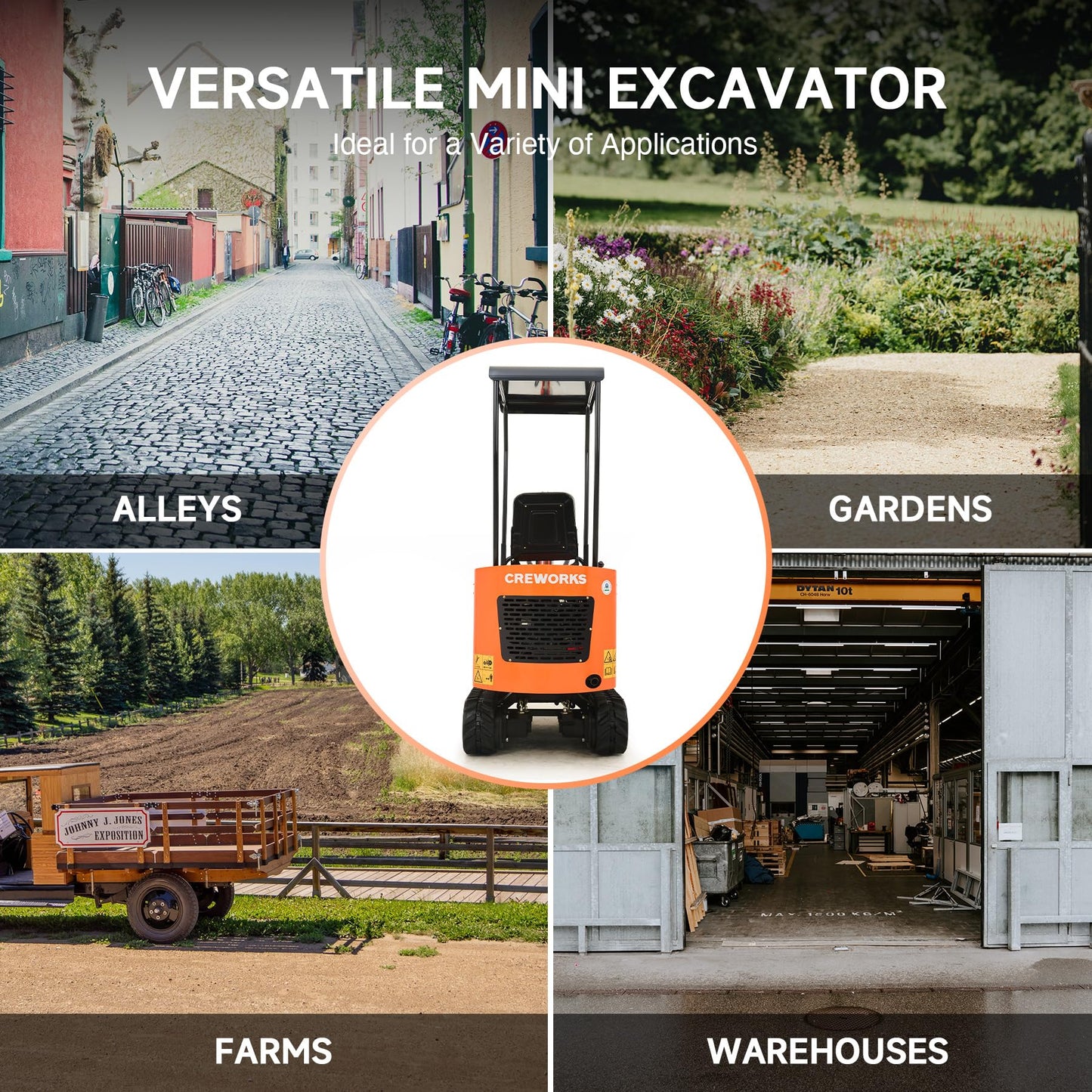 Mini Excavator with 13.8HP Kubota Diesel Engine, 1.1 Ton Mini Crawler Excavator Machine with 2698lbf Digging Force, Mini Digger for Construction Farm Garden with Adjustable Seat